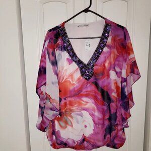 Women's top, 1X, multicolor (Fushia/magenta)